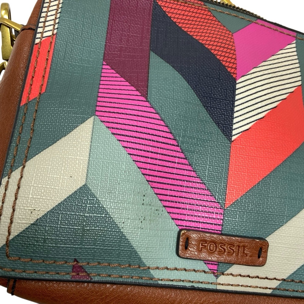Fossil Crossbody Leather Trim Coated Canvas Chevron Campbell Purse Organize‎ - Picture 12 of 16